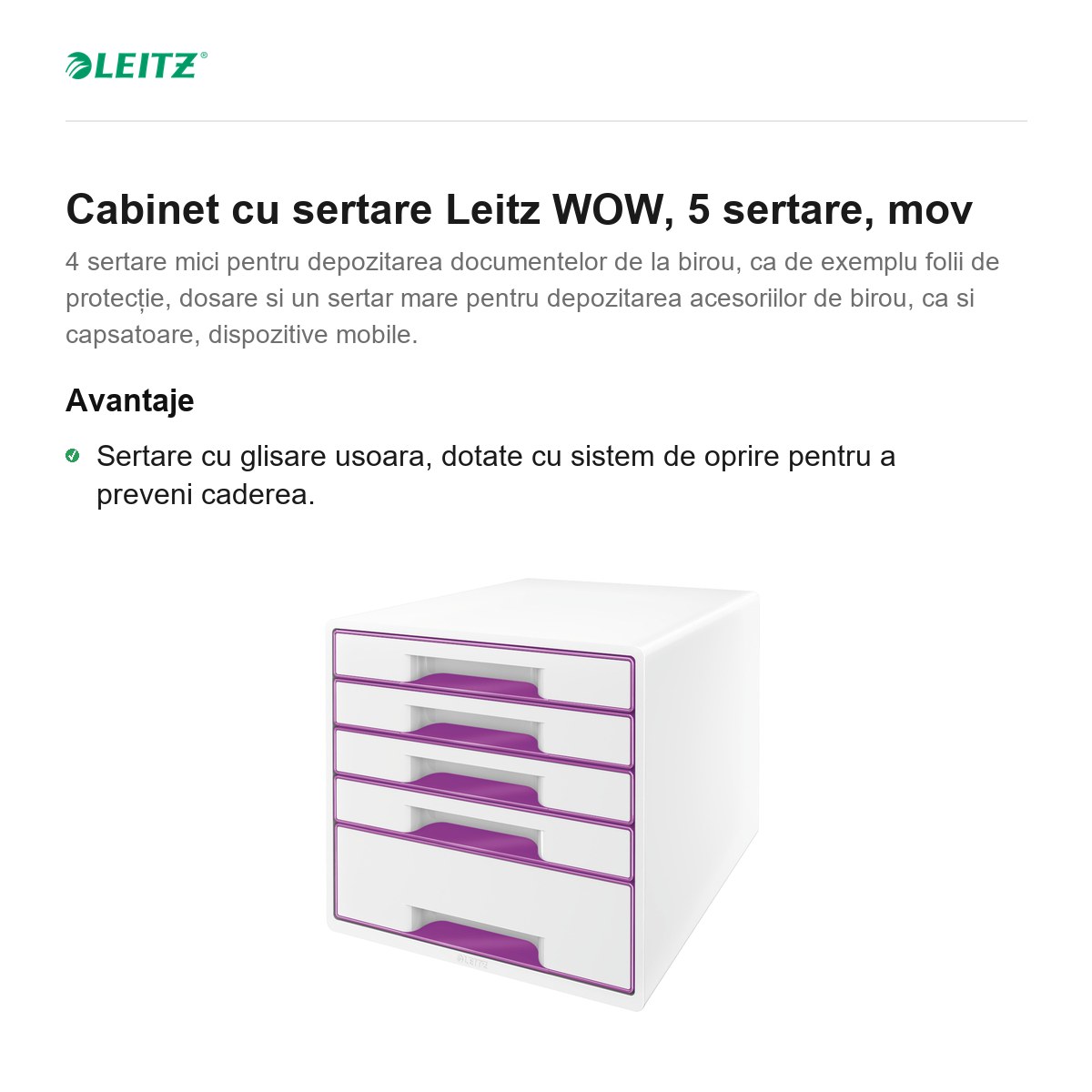 Cabinet cu sertare Leitz WOW, 5 sertare, mov [2]