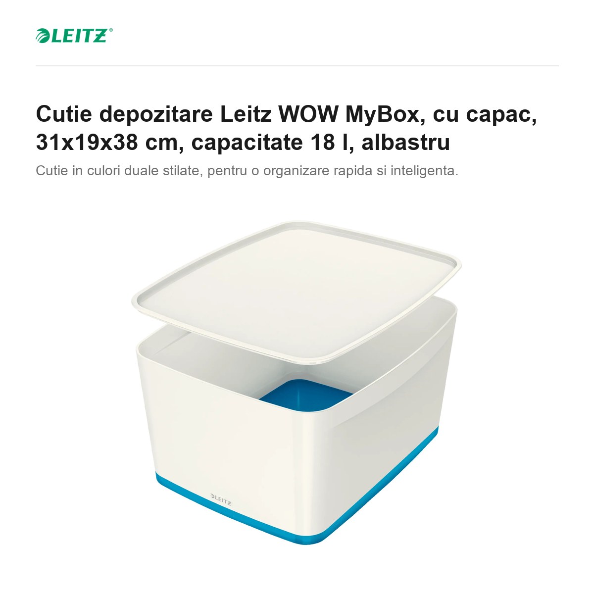 Cutie depozitare Leitz WOW MyBox, cu capac, 31x19x38 cm, capacitate 18 l, albastru [2]