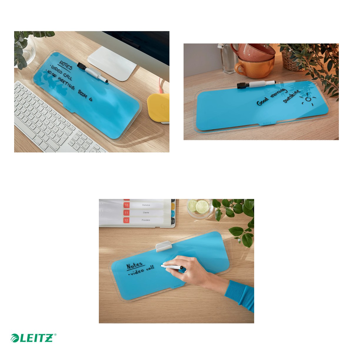 Tabla Leitz Cosy, sticla, pentru birou, albastru Celest [4]