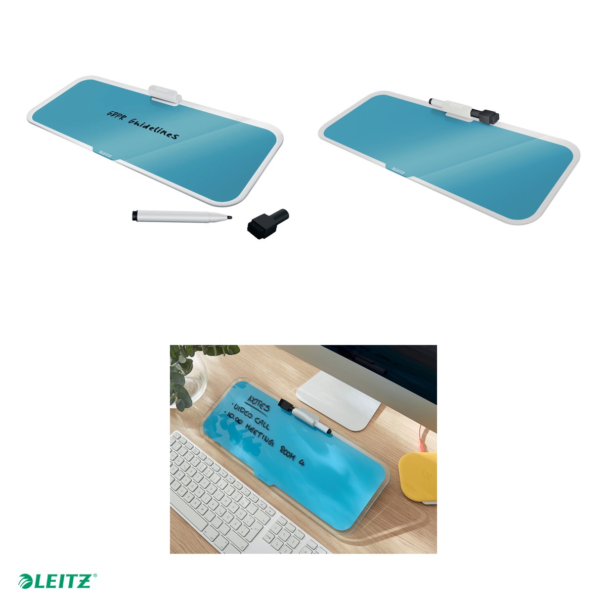 Tabla Leitz Cosy, sticla, pentru birou, albastru Celest [5]