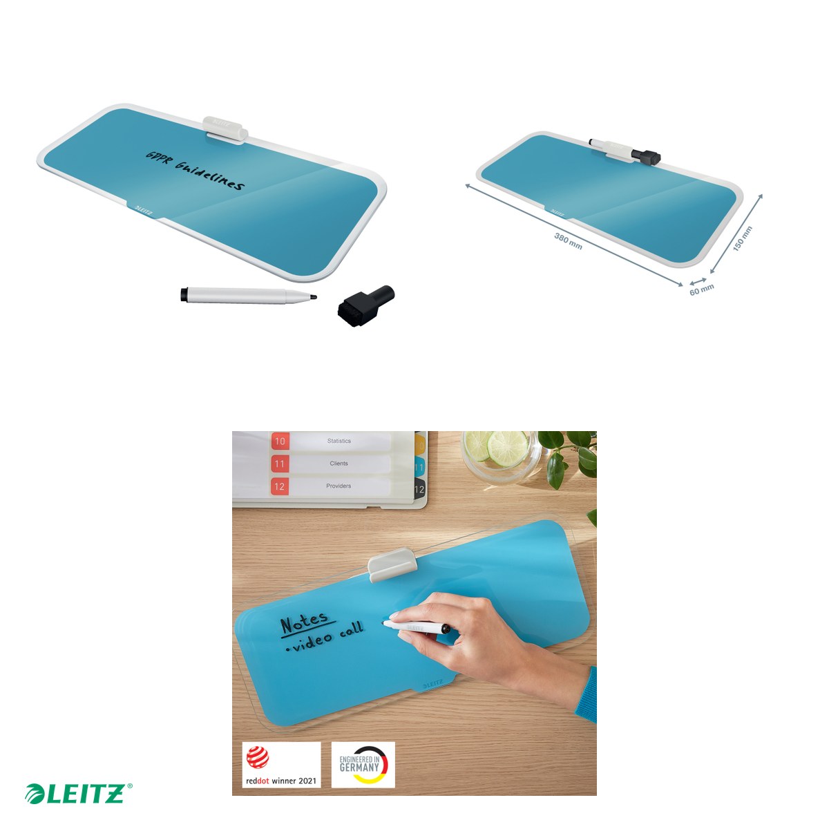 Tabla Leitz Cosy, sticla, pentru birou, albastru Celest [6]