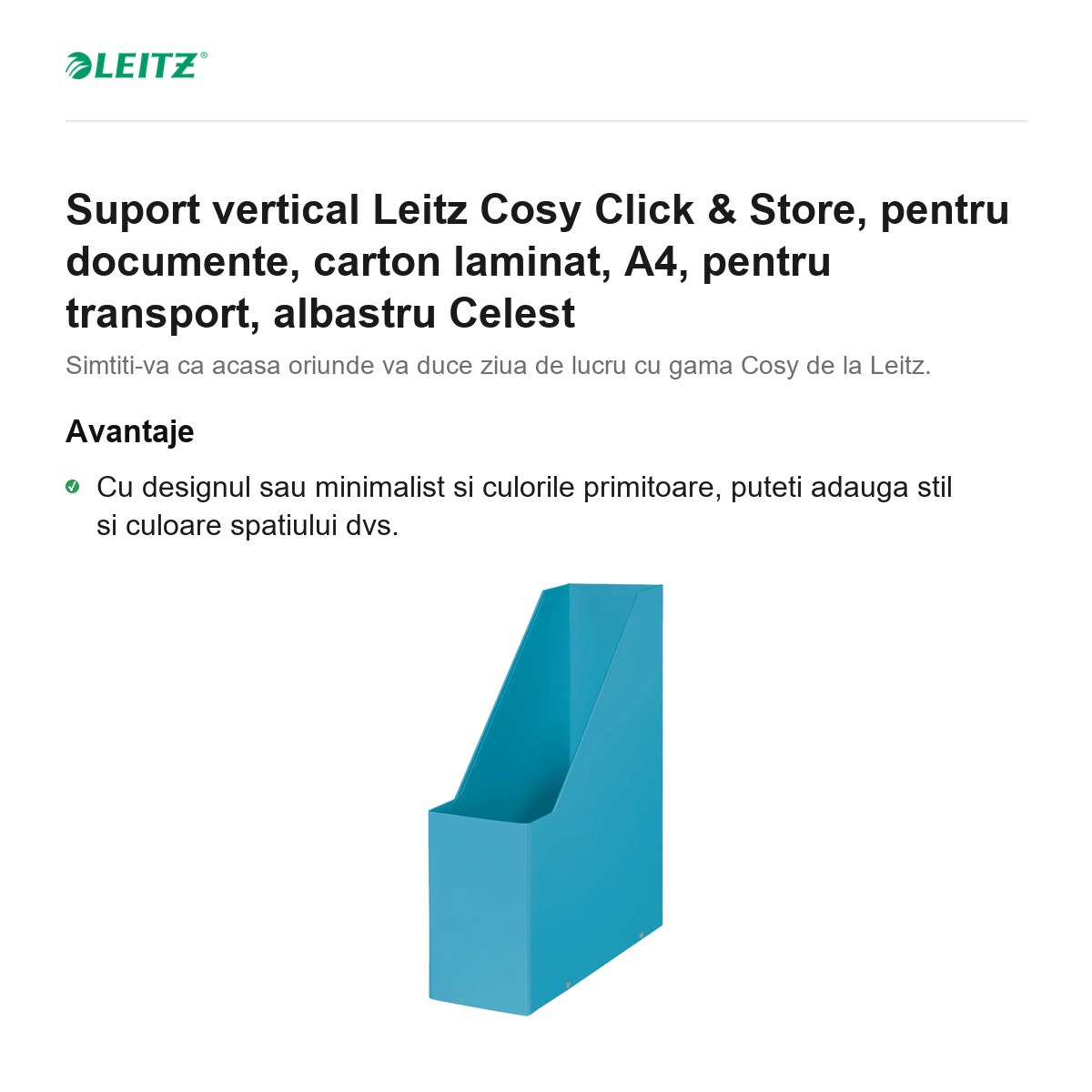 Suport vertical Leitz Cosy Click & Store, pentru documente, carton laminat, A4, pentru transport, albastru Celest [2]