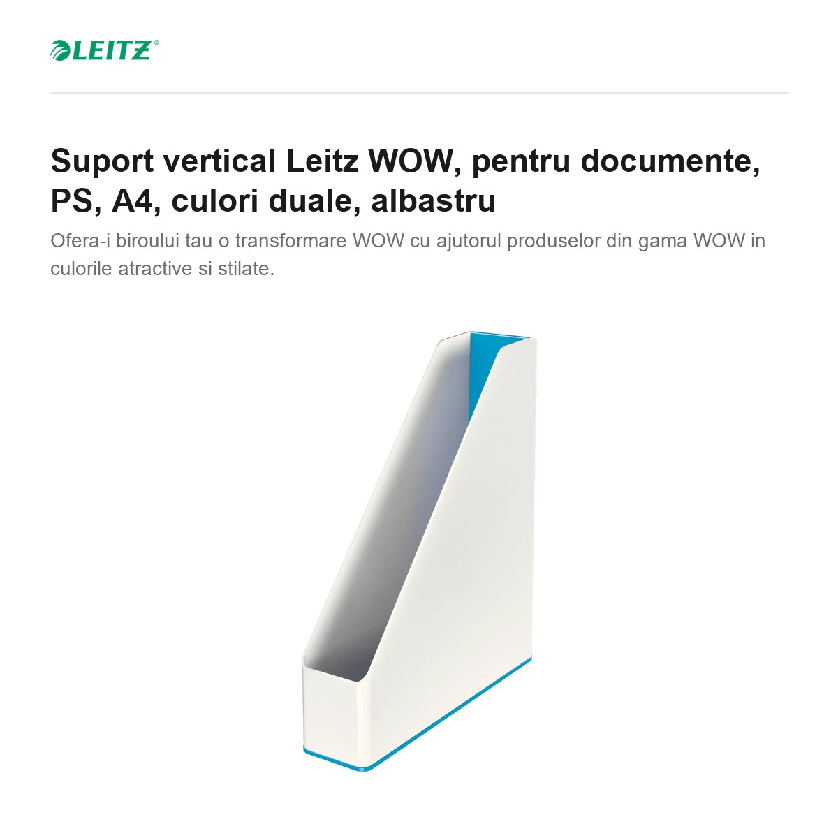 Suport vertical Leitz WOW, pentru documente, PS, A4, culori duale, albastru [2]