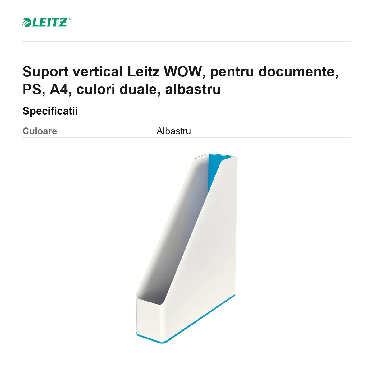 Suport vertical Leitz WOW, pentru documente, PS, A4, culori duale, albastru [3]