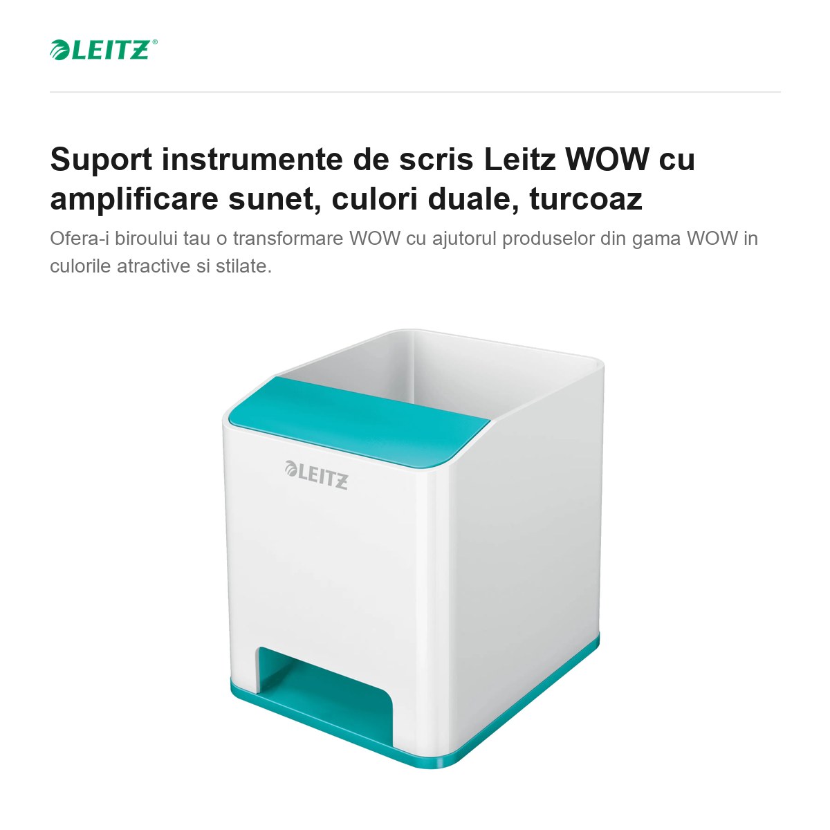 Suport instrumente de scris Leitz WOW cu amplificare sunet, culori duale, turcoaz [2]