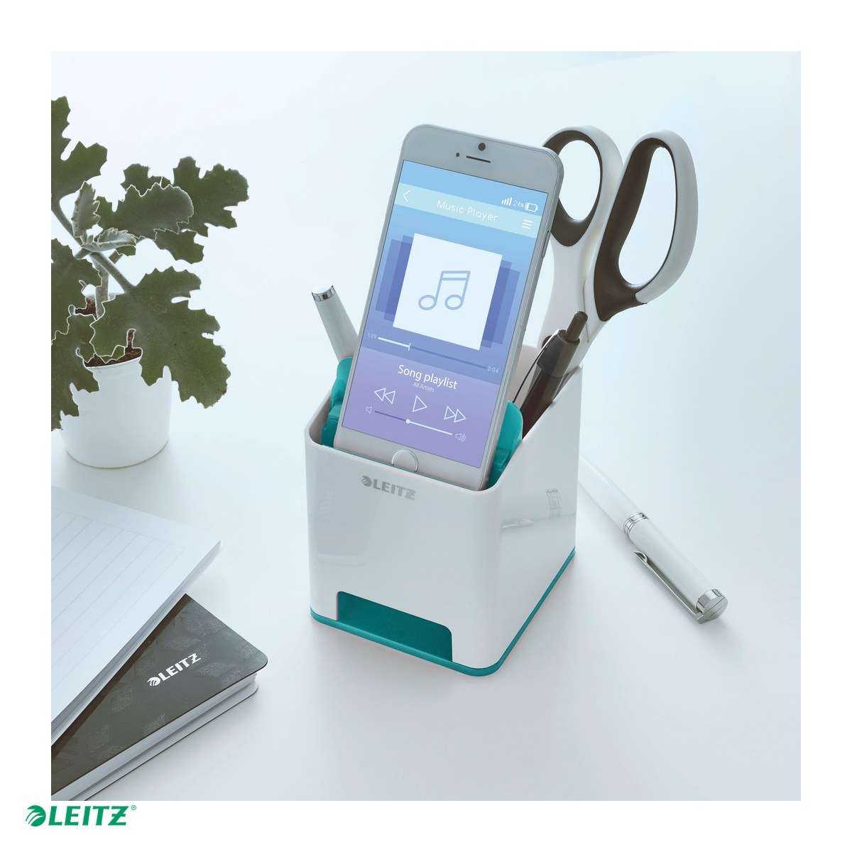 Suport instrumente de scris Leitz WOW cu amplificare sunet, culori duale, turcoaz [5]