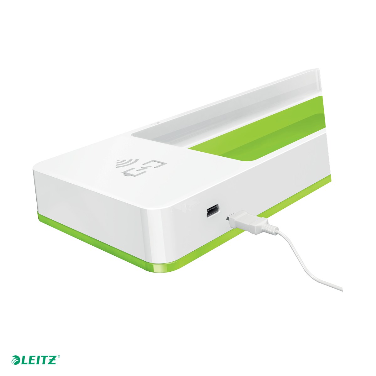 Accesorii birou - Suport birou cu incarcator inductie metaliz/alb Leitz Wow, verde