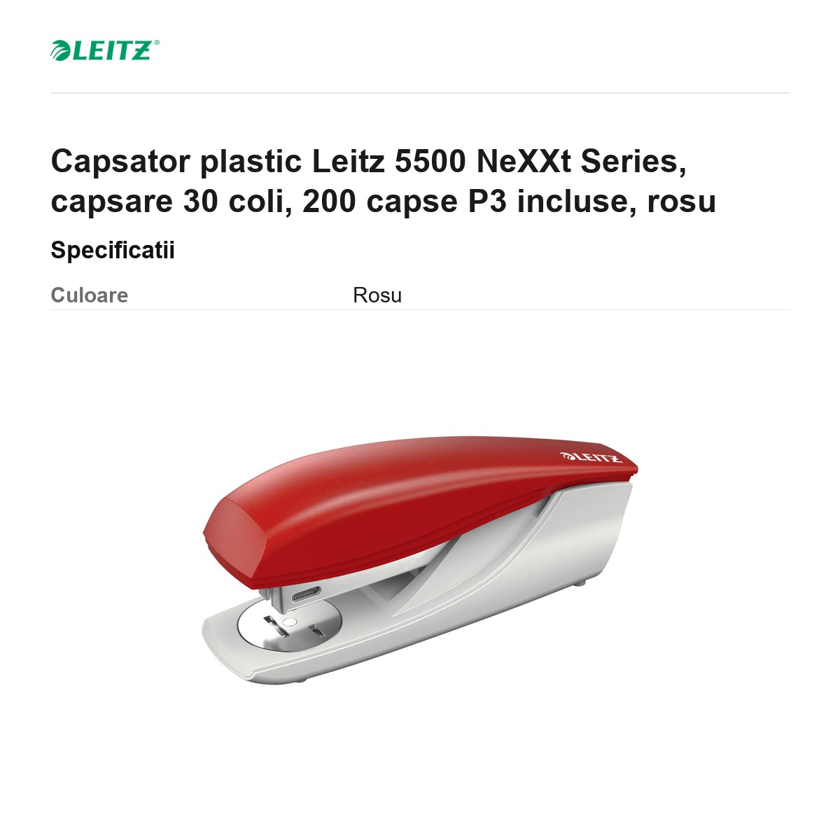 Capsator plastic Leitz 5500 NeXXt Series, capsare 30 coli, 200 capse P3 incluse, rosu [3]