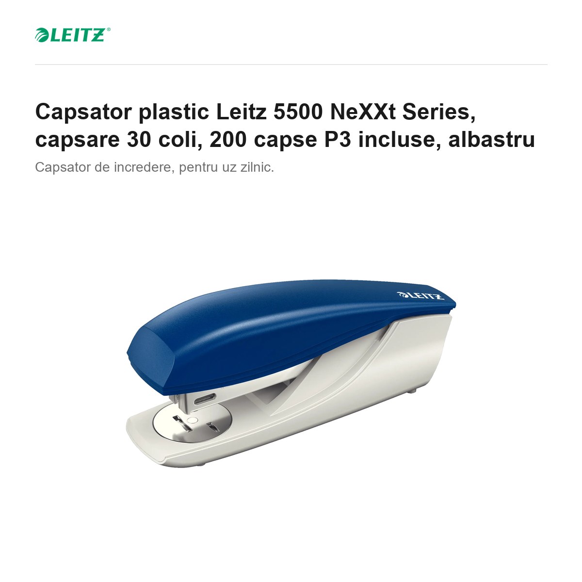 Capsator plastic Leitz 5500 NeXXt Series, capsare 30 coli, 200 capse P3 incluse, albastru [2]