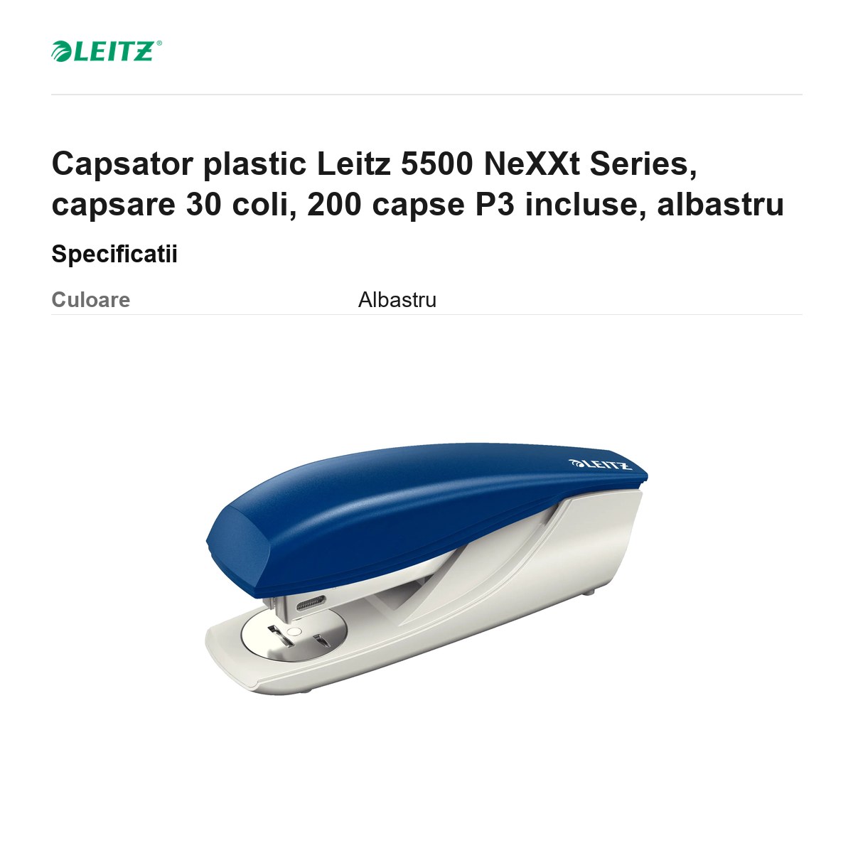 Capsator plastic Leitz 5500 NeXXt Series, capsare 30 coli, 200 capse P3 incluse, albastru [3]