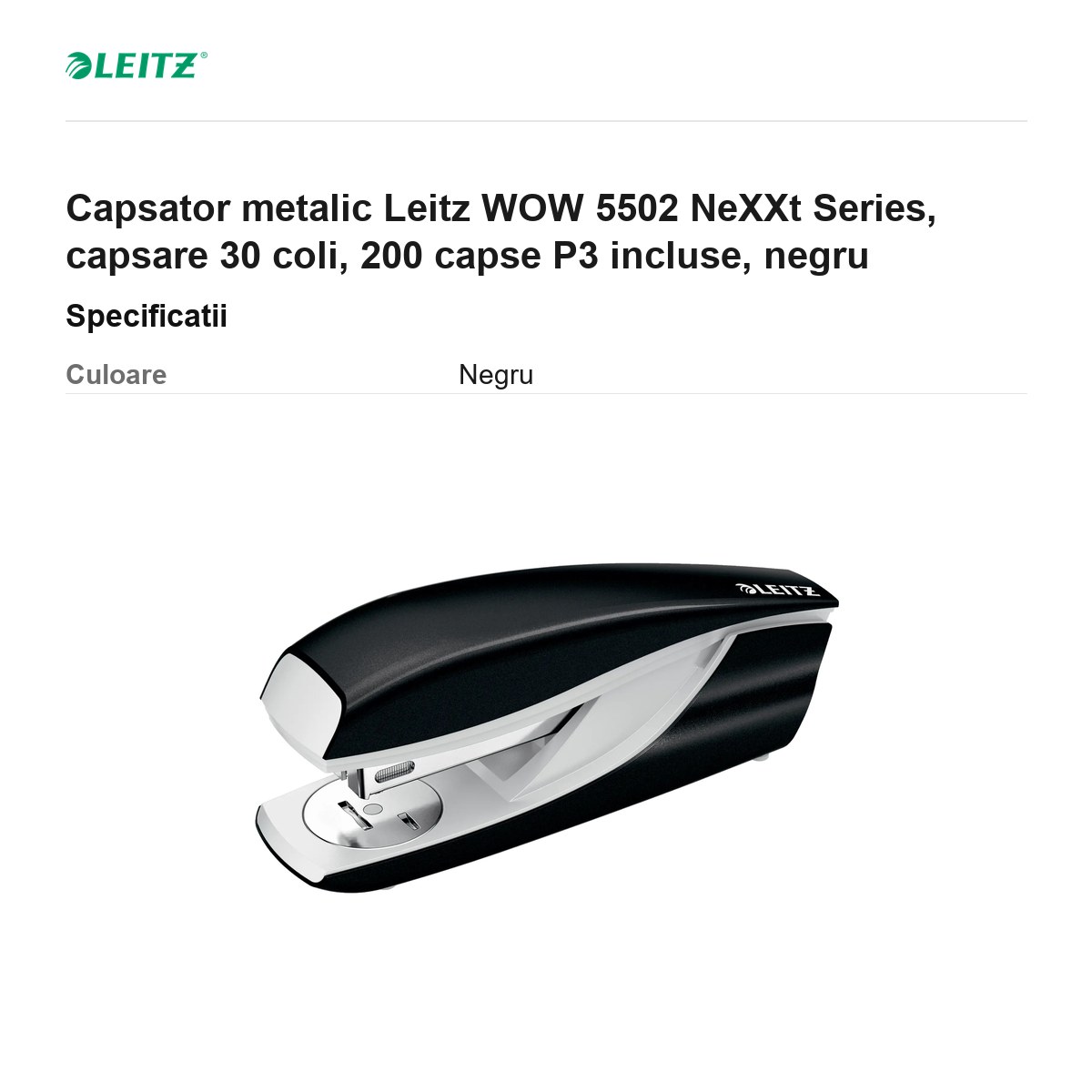 Capsator metalic Leitz WOW 5502 NeXXt Series, capsare 30 coli, 200 capse P3 incluse, negru [3]