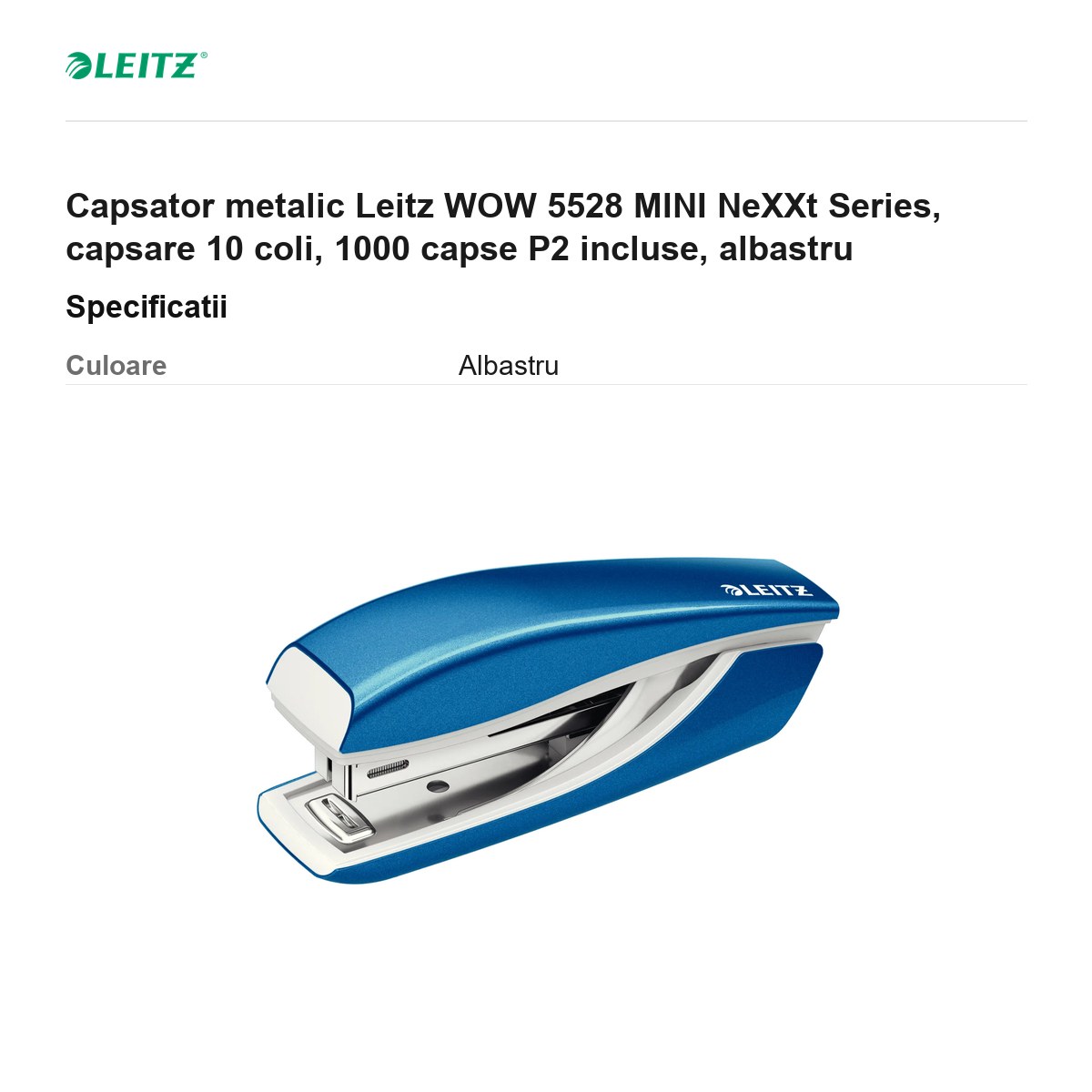 Capsator metalic Leitz WOW 5528 MINI NeXXt Series, capsare 10 coli, 1000 capse P2 incluse, albastru [3]