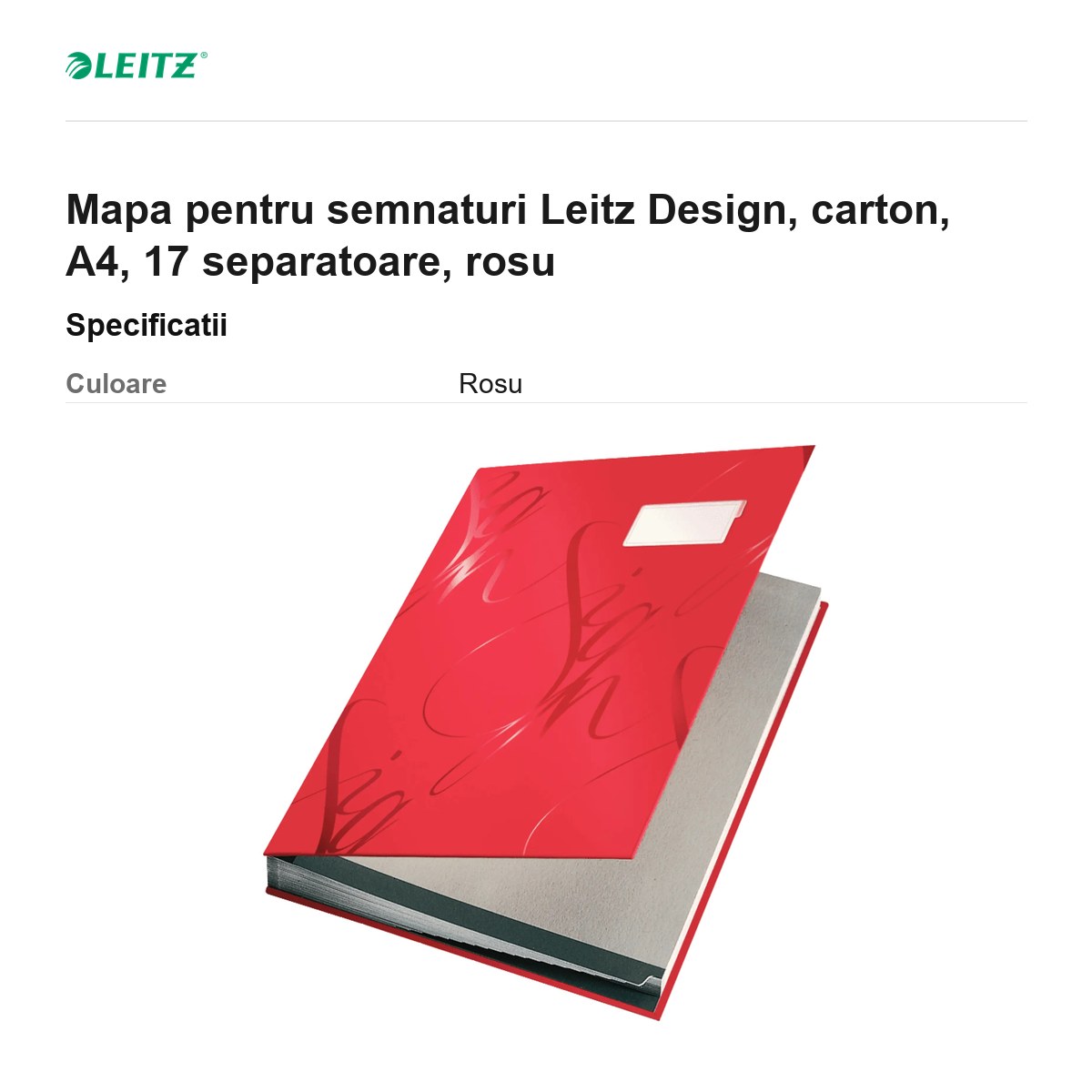 Mapa pentru semnaturi Leitz Design, carton, A4, 17 separatoare, rosu [3]