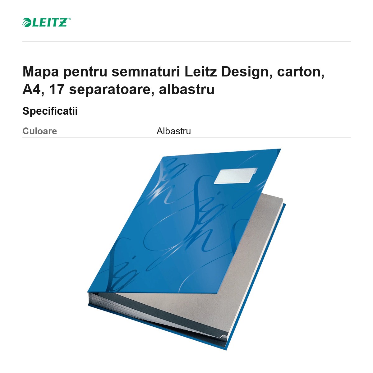 Mapa pentru semnaturi Leitz Design, carton, A4, 17 separatoare, albastru [3]