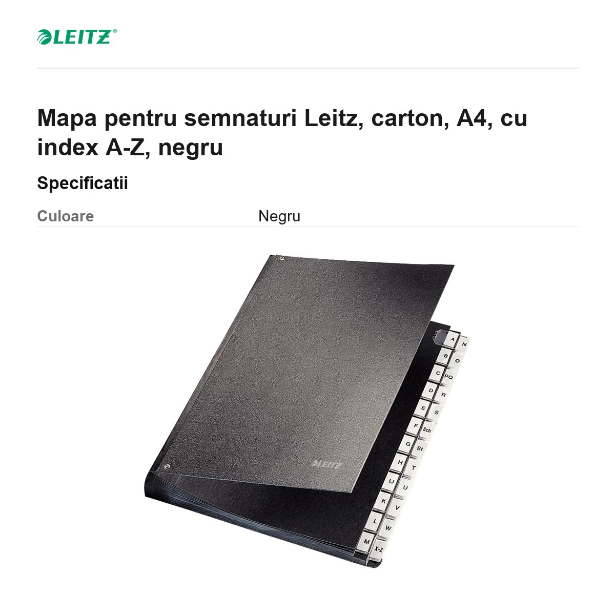 Mapa pentru semnaturi Leitz, carton, A4, cu index A-Z, negru [3]