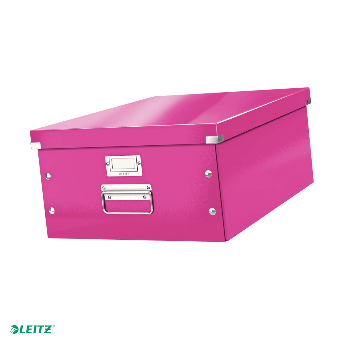 Cutii depozitare - Cutie depozitare Leitz WOW Click & Store, carton laminat, pliabila, cu capac si maner, 36x20x48 cm, pentru transport, roz
