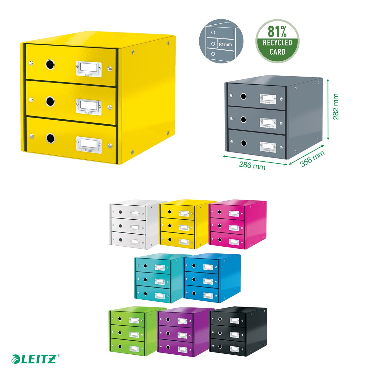 Suport cu sertare Leitz Click & Store WOW (3 sertare), galben [4]