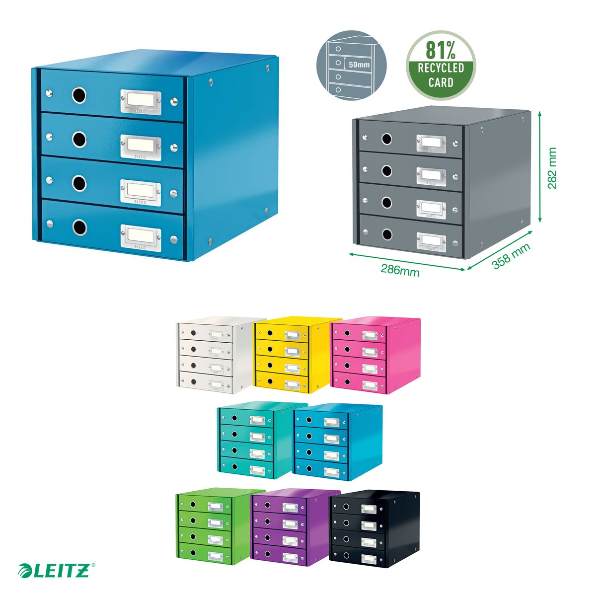 Suport cu sertare Leitz Click & Store WOW (4 sertare), albastru [4]