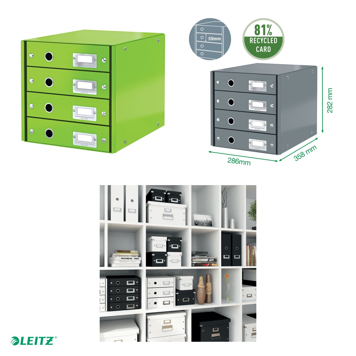 Suport cu sertare Leitz Click & Store WOW (4 sertare), verde [4]
