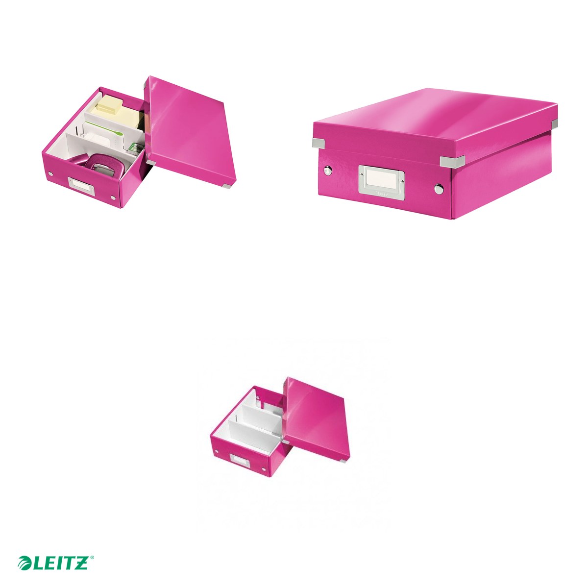 Cutie depozitare Leitz WOW Click & Store Organizer, carton laminat, cu capac, 22x10x28 cm, roz [4]
