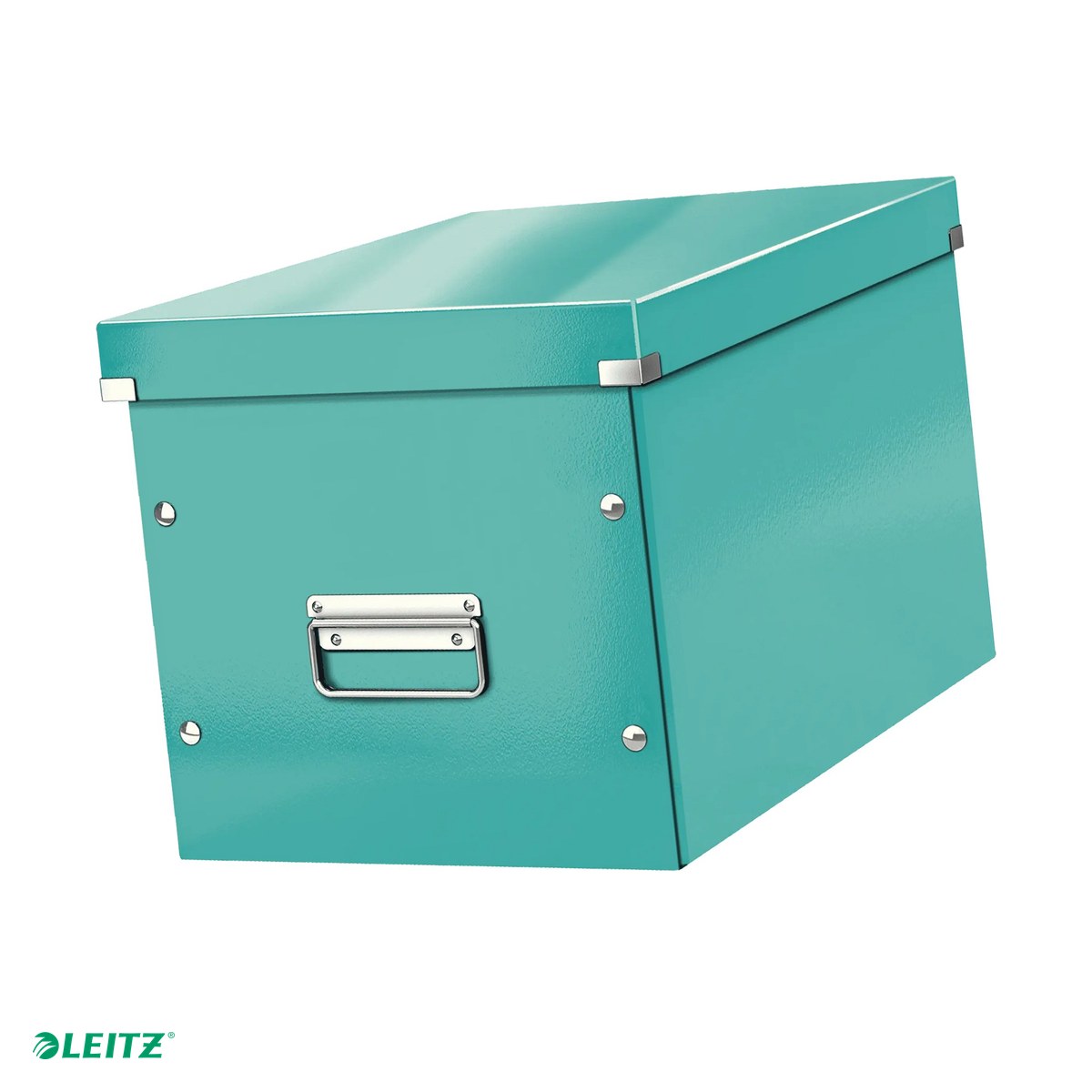 Cutii depozitare - Cutie depozitare Leitz WOW Click & Store, carton laminat, pliabila, cu capac si maner, 32x31x36 cm, pentru transport, turcoaz