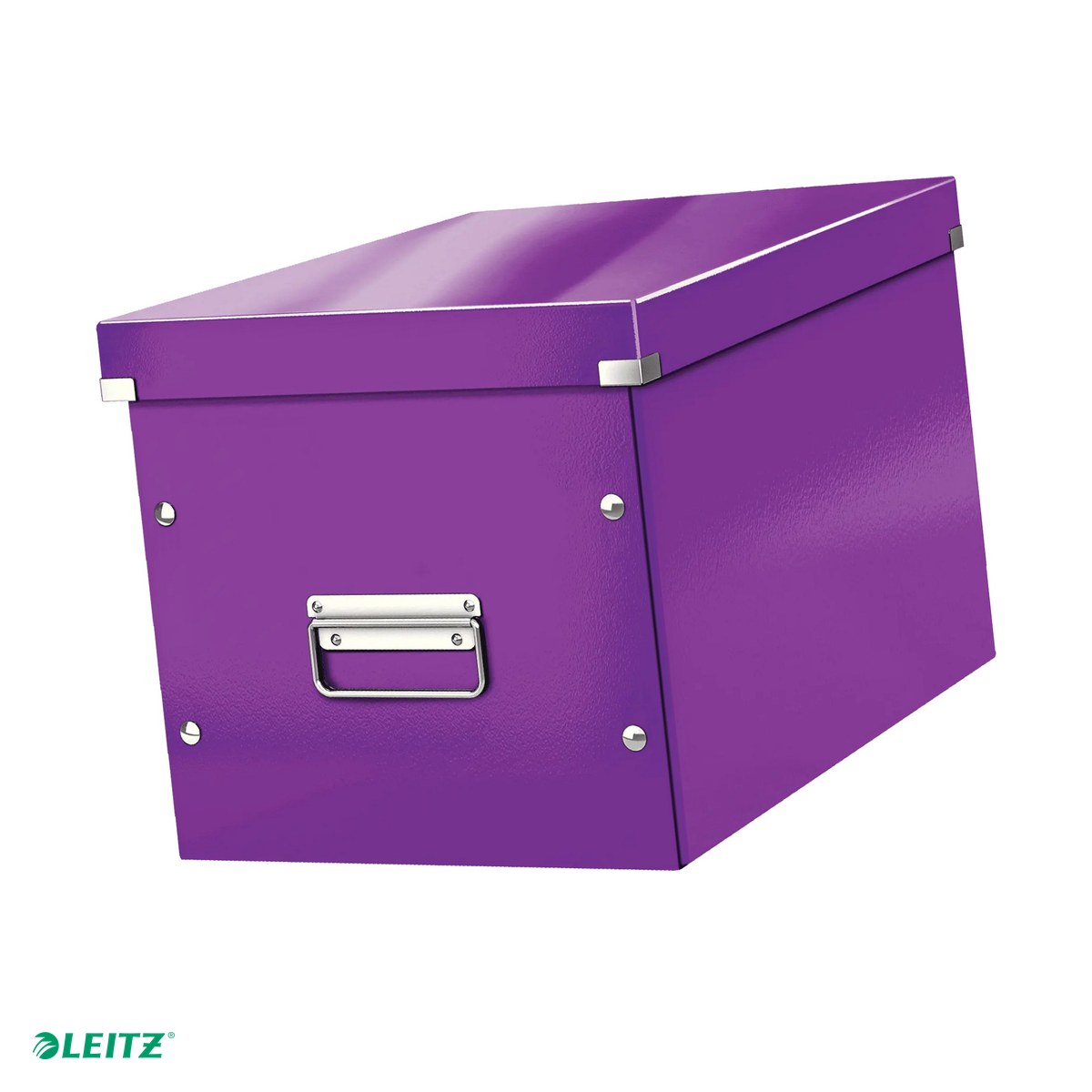 Cutii depozitare - Cutie depozitare Leitz WOW Click & Store, carton laminat, pliabila, cu capac si maner, 32x31x36 cm, pentru transport, mov