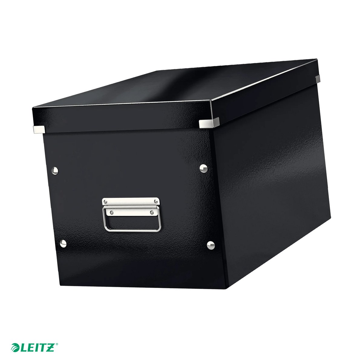 Cutii depozitare - Cutie depozitare Leitz WOW Click & Store, carton laminat, pliabila, cu capac si maner, 32x31x36 cm, pentru transport, negru