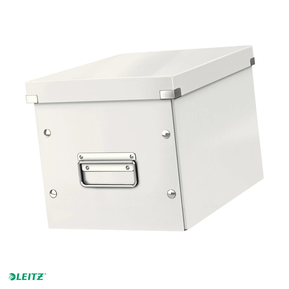 Cutii depozitare - Cutie depozitare Leitz WOW Click & Store, carton laminat, pliabila, cu capac si maner, 26x24x26 cm, pentru transport, alb