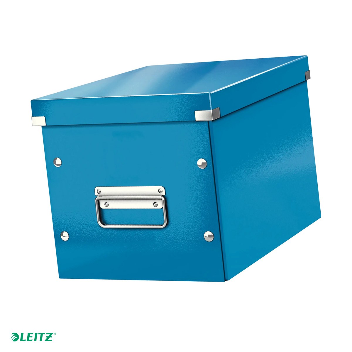 Cutii depozitare - Cutie depozitare Leitz WOW Click & Store, carton laminat, pliabila, cu capac si maner, 26x24x26 cm, pentru transport, albastru