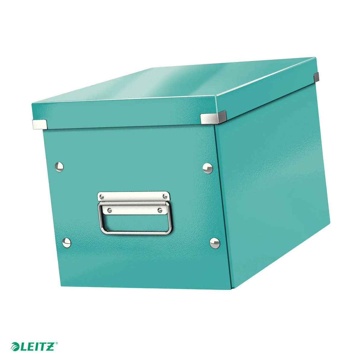 Cutii depozitare - Cutie depozitare Leitz WOW Click & Store, carton laminat, pliabila, cu capac si maner, 26x24x26 cm, pentru transport, turcoaz