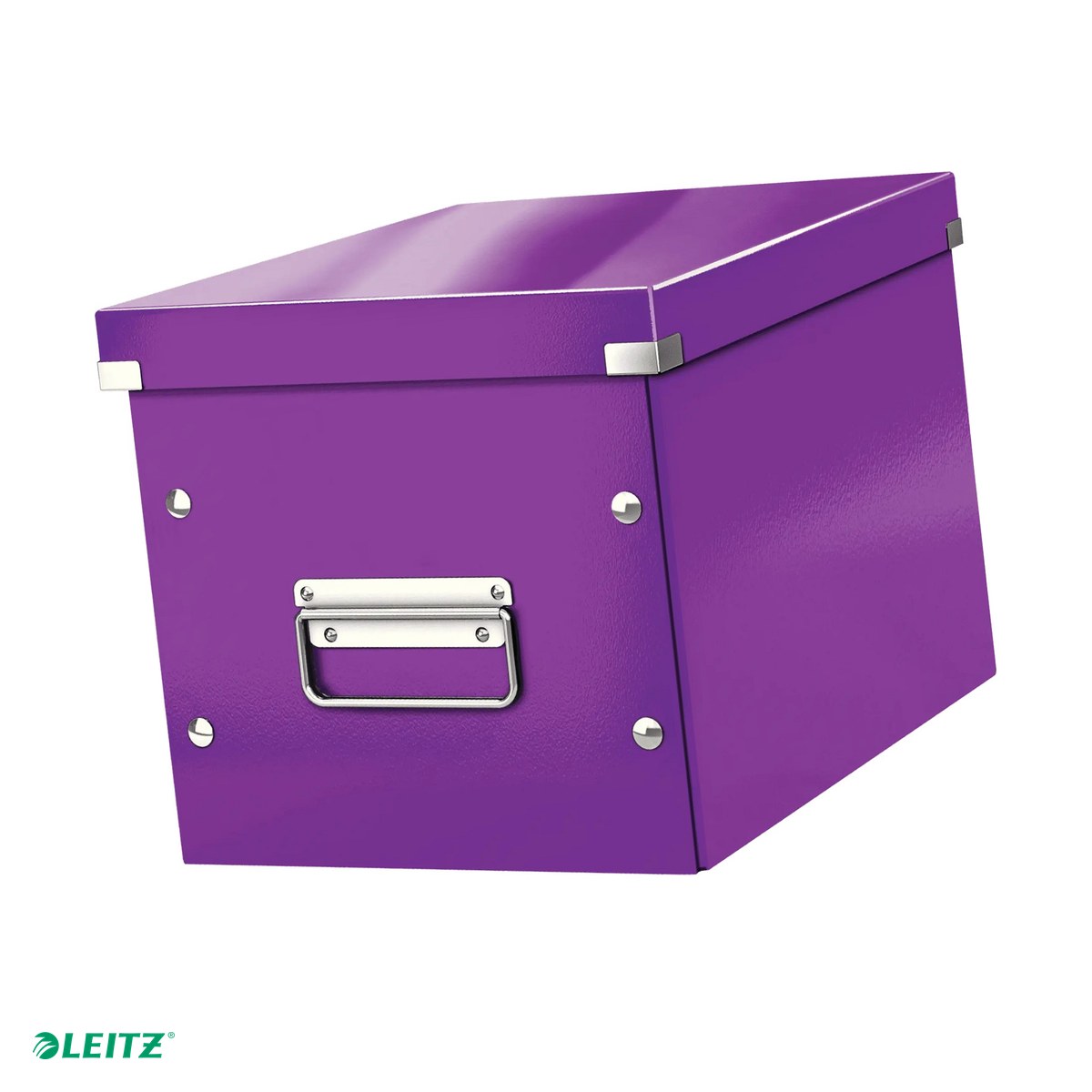 Cutii depozitare - Cutie depozitare Leitz WOW Click & Store, carton laminat, pliabila, cu capac si maner, 26x24x26 cm, pentru transport, mov