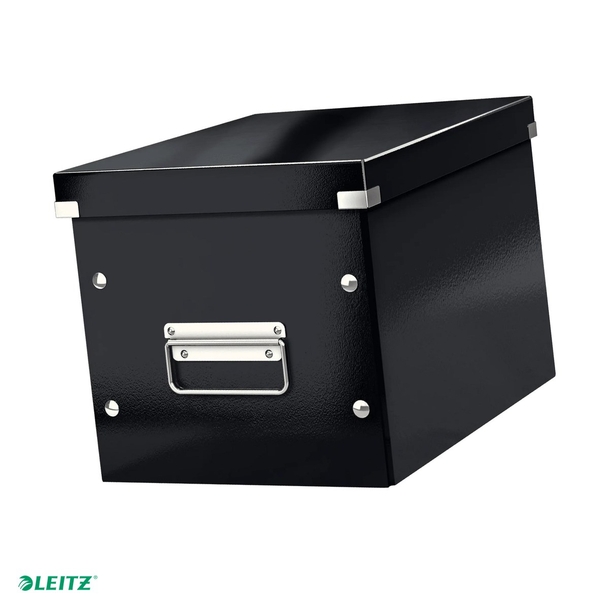 Cutii depozitare - Cutie depozitare Leitz WOW Click & Store, carton laminat, pliabila, cu capac si maner, 26x24x26 cm, pentru transport, negru