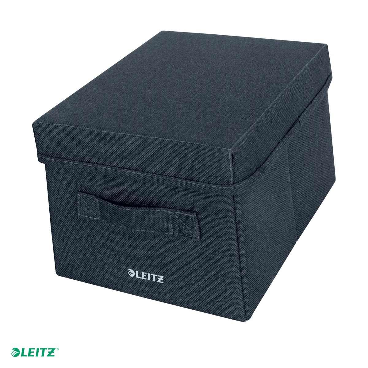 Cutii depozitare - Set 2 cutii depozitare Leitz, material textil, pliabila, cu capac si maner, 19x28x16 cm, gri-carbune, pentru transport, antracit