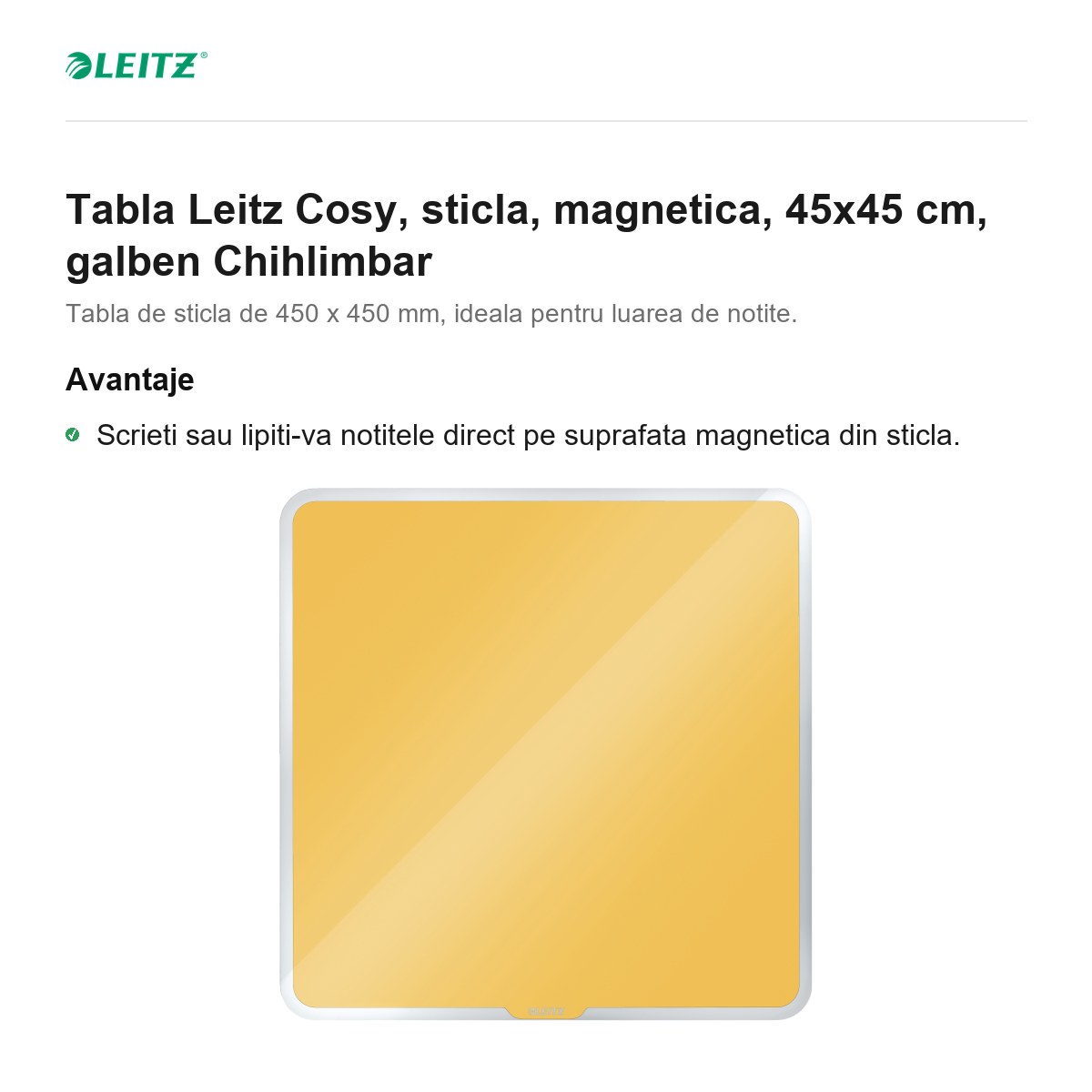 Tabla Leitz Cosy, sticla, magnetica, 45x45 cm, galben Chihlimbar [2]