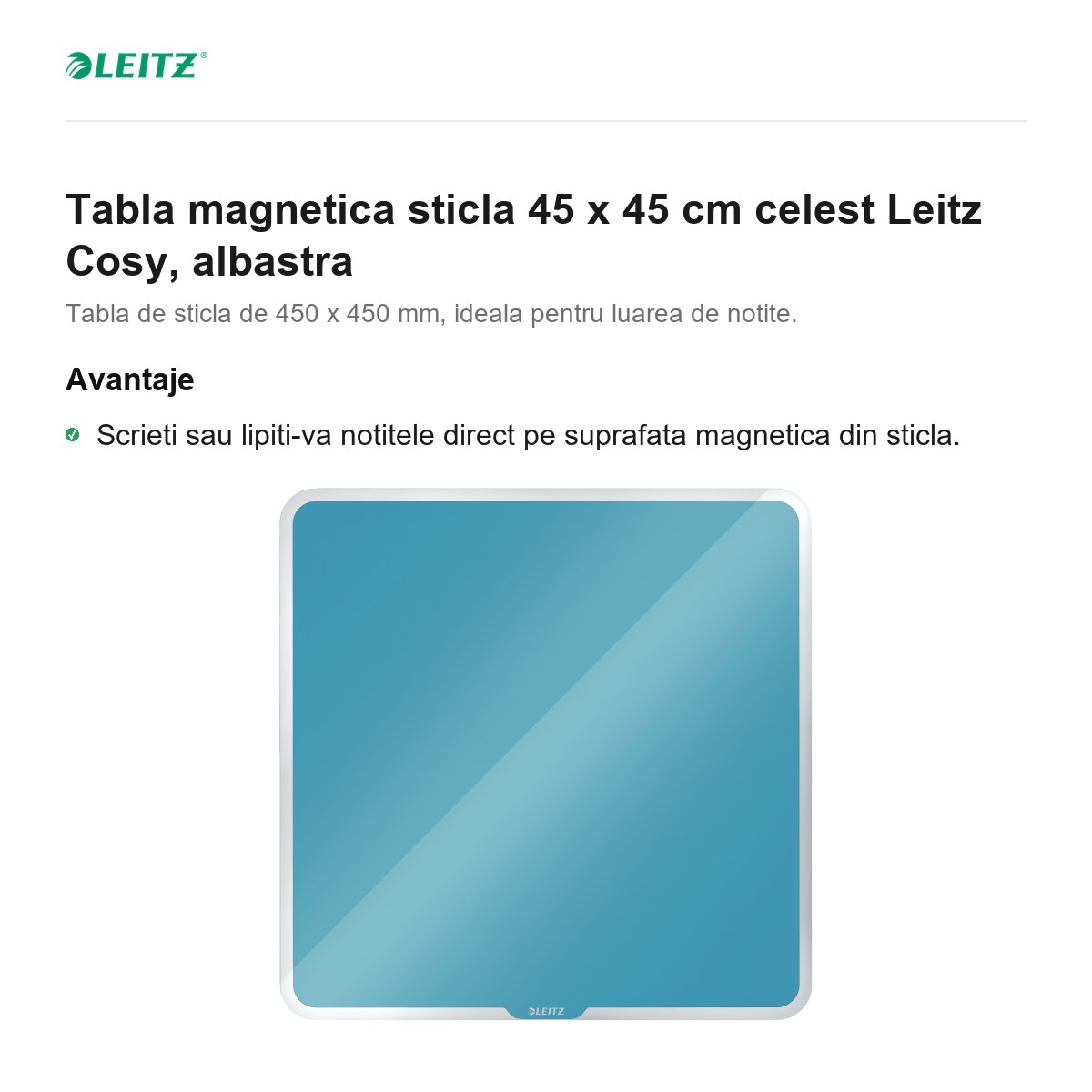 Tabla magnetica sticla 45 x 45 cm celest Leitz Cosy, albastra [2]