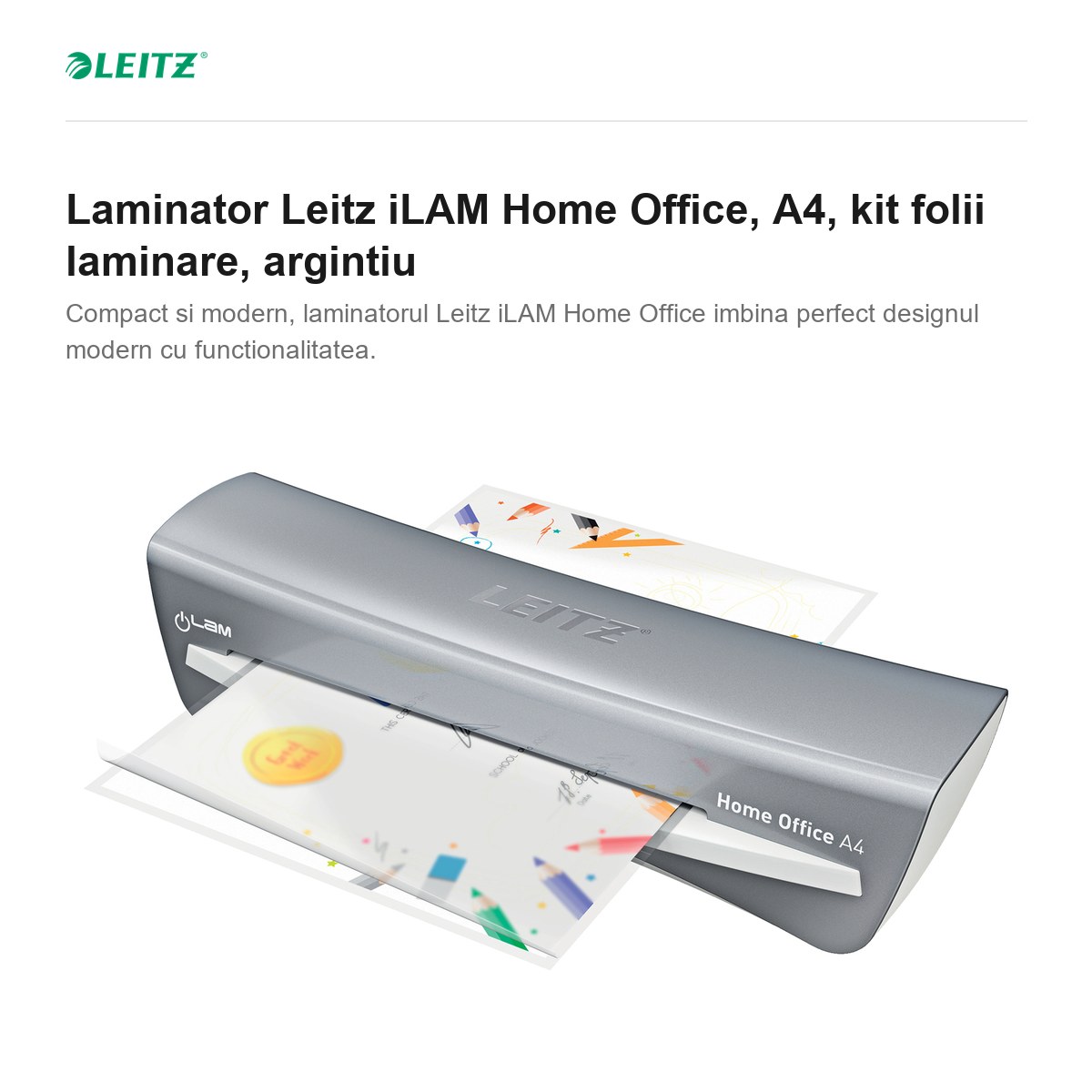 Laminator Leitz iLAM Home Office, A4, kit folii laminare, argintiu [2]