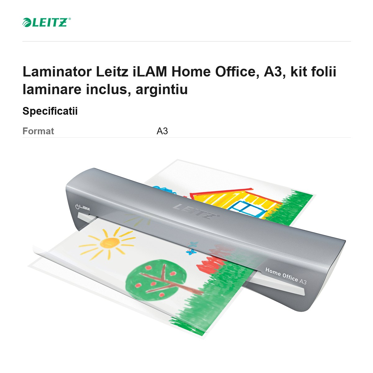 Laminator Leitz iLAM Home Office, A3, kit folii laminare inclus, argintiu [3]