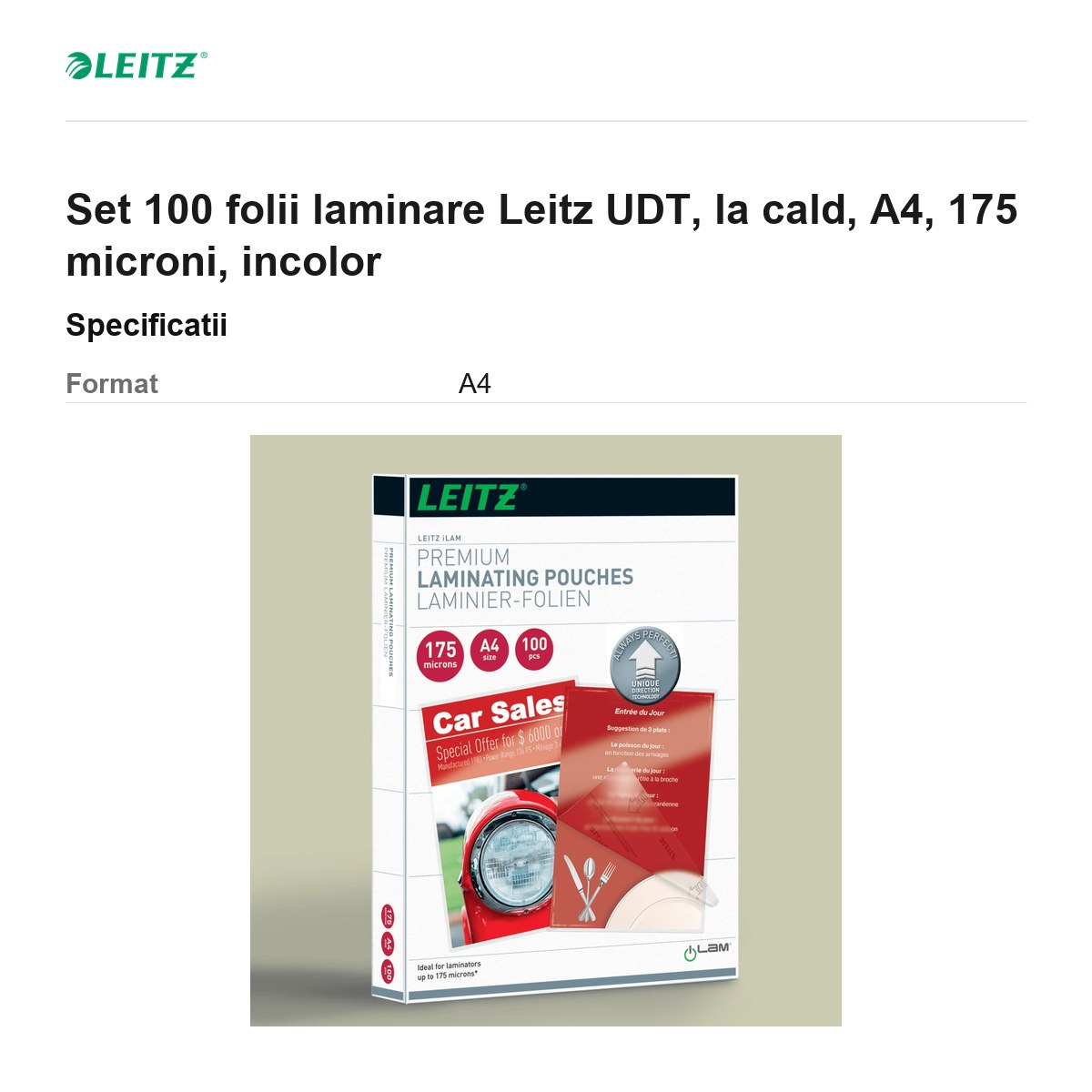 Set 100 folii laminare Leitz UDT, la cald, A4, 175 microni, incolor [3]