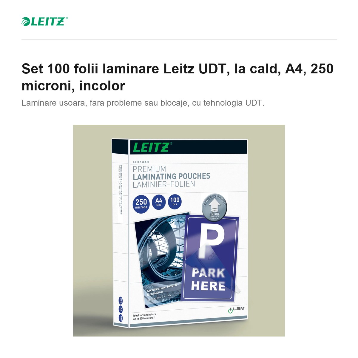 Set 100 folii laminare Leitz UDT, la cald, A4, 250 microni, incolor [2]