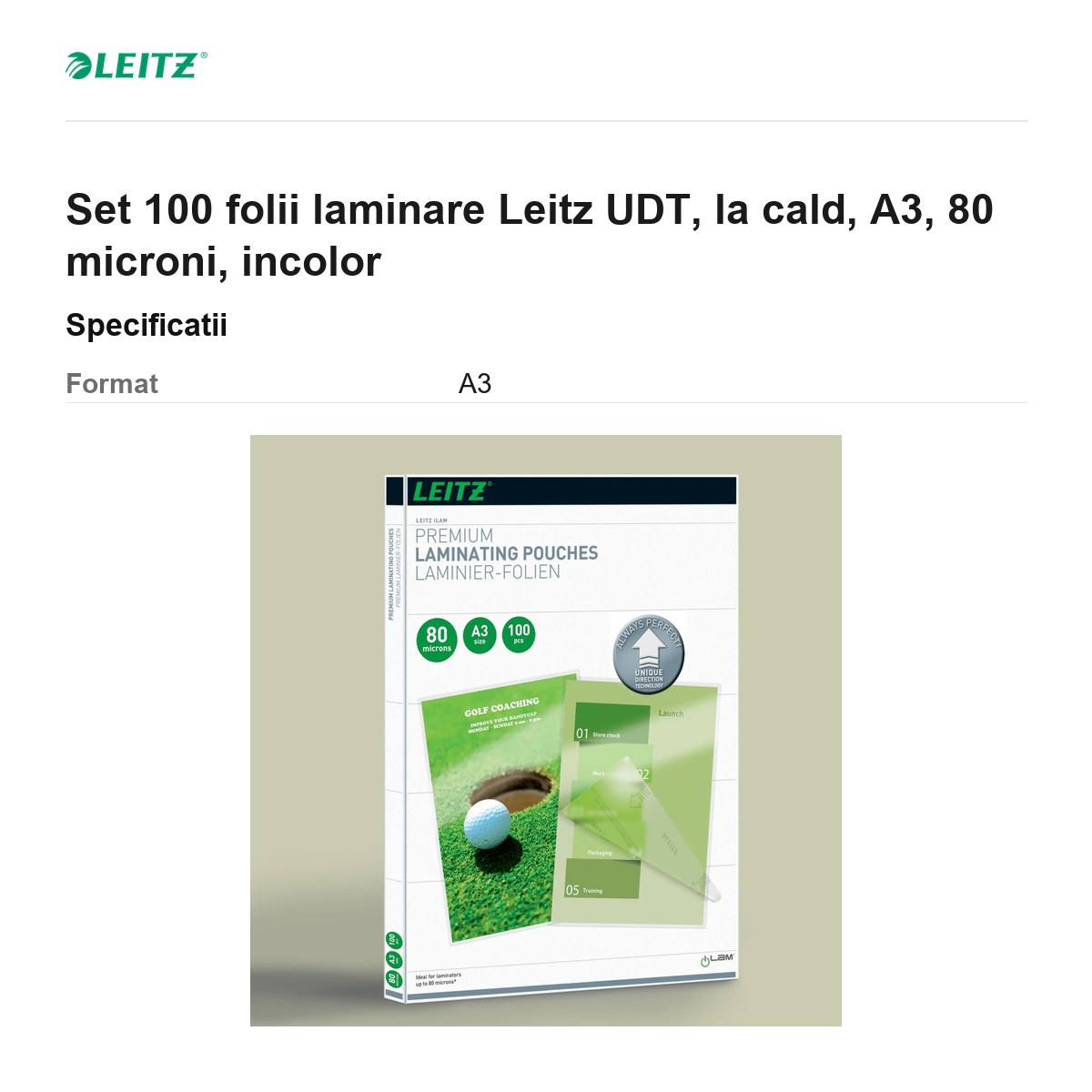 Set 100 folii laminare Leitz UDT, la cald, A3, 80 microni, incolor [3]
