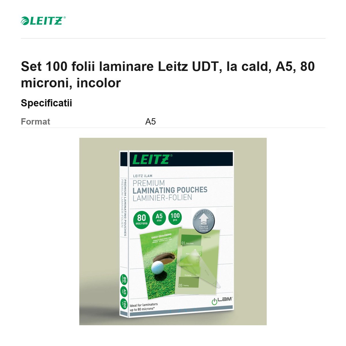 Set 100 folii laminare Leitz UDT, la cald, A5, 80 microni, incolor [3]