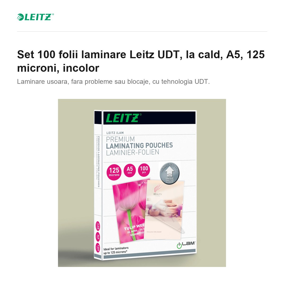 Set 100 folii laminare Leitz UDT, la cald, A5, 125 microni, incolor [2]