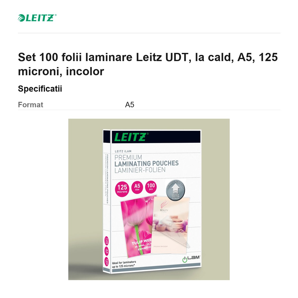 Set 100 folii laminare Leitz UDT, la cald, A5, 125 microni, incolor [3]