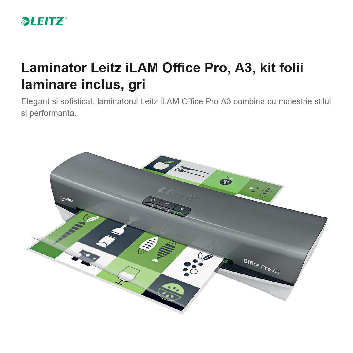 Laminator Leitz iLAM Office Pro, A3, kit folii laminare inclus, gri [2]