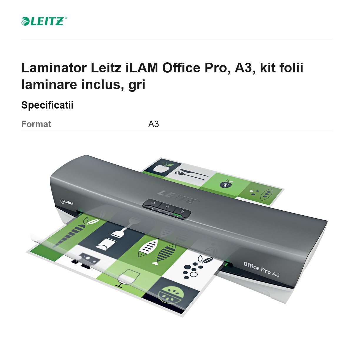 Laminator Leitz iLAM Office Pro, A3, kit folii laminare inclus, gri [3]