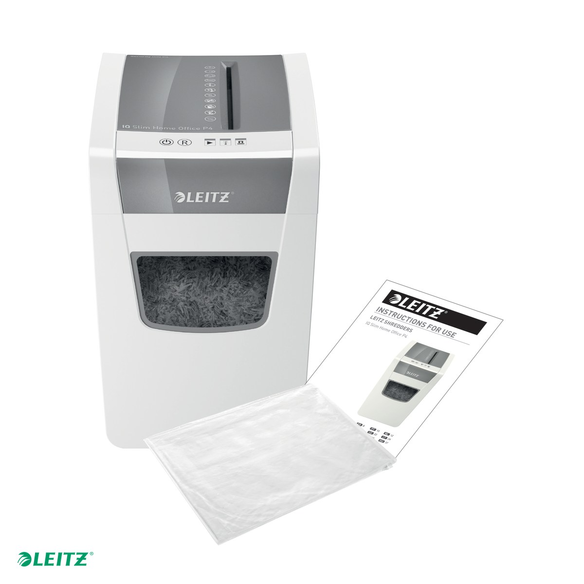 Distrugator documente manual Leitz IQ Home Office Slim, P4, cross-cut (confeti), taiere 10 coli, cos 23l, alb [5]