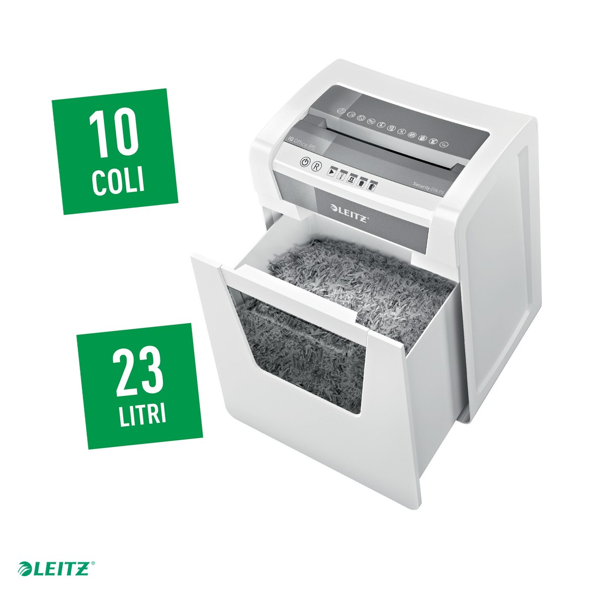 Distrugatoare documente si accesorii - Distrugator documente manual Leitz IQ Office, P5, micro-cut (particule), taiere 10 coli, cos 23l, alb