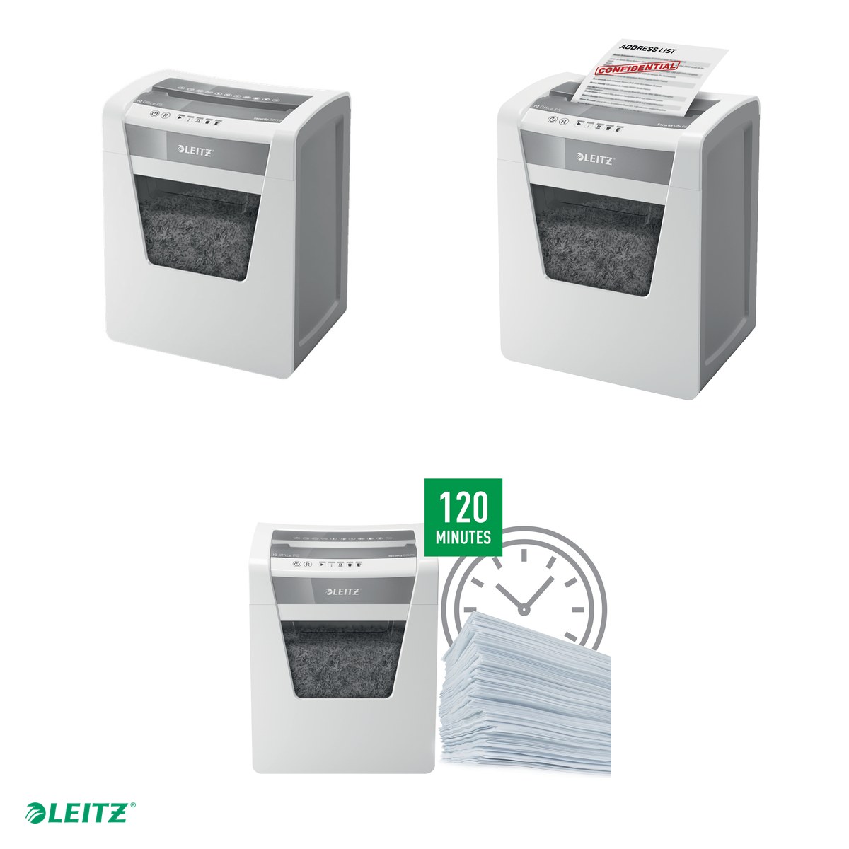 Distrugator documente manual Leitz IQ Office, P5, micro-cut (particule), taiere 10 coli, cos 23l, alb [4]