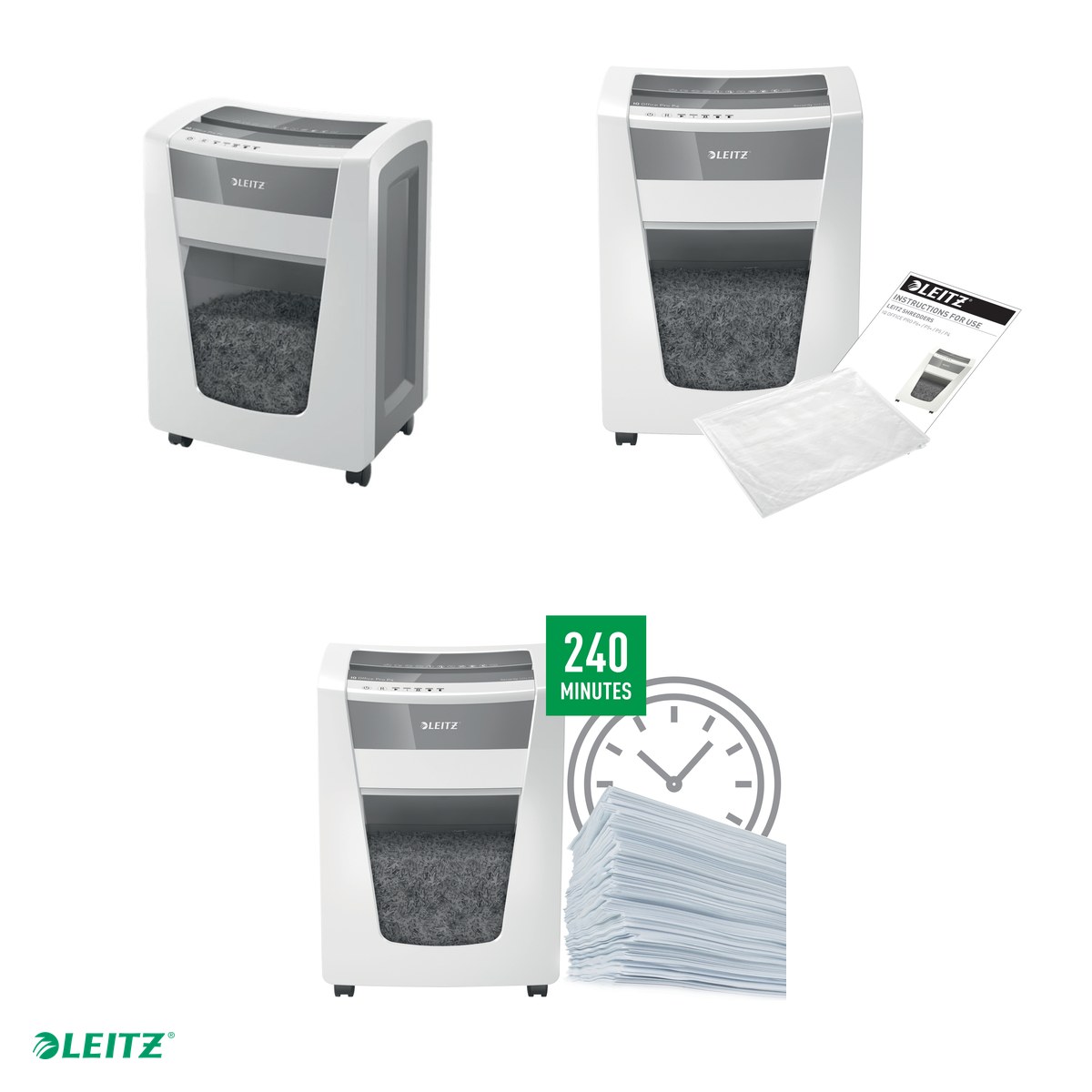 Distrugator documente manual Leitz IQ Office Pro, P4, cross-cut (confeti), taiere 20 coli, cos 30l, alb [4]
