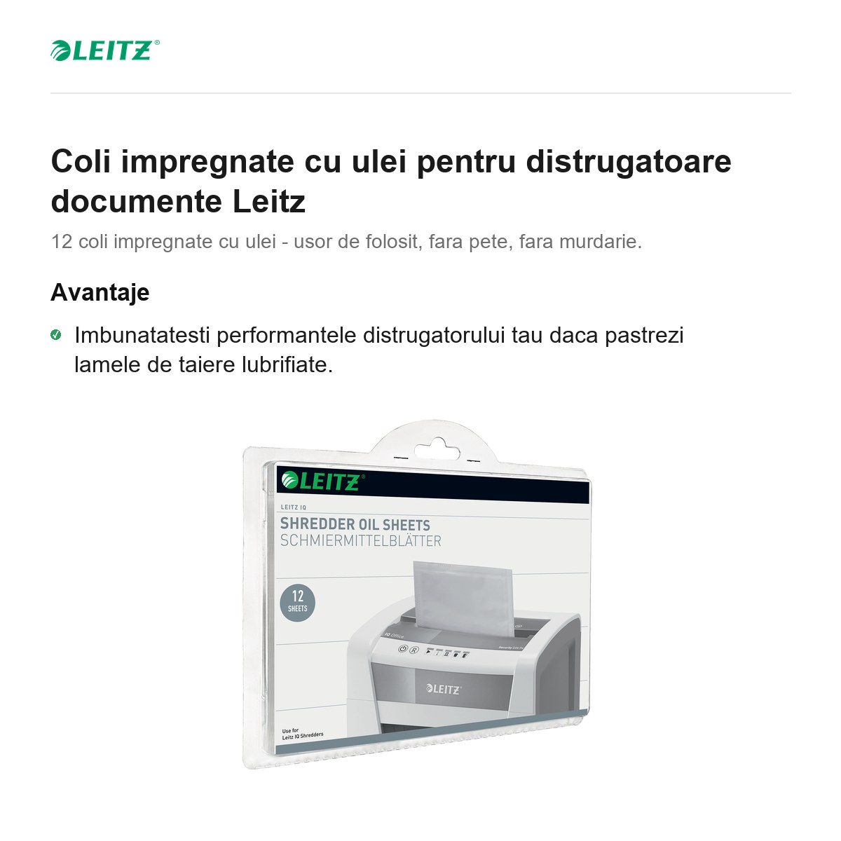 Set 12 coli impregnate cu ulei pentru distrugatoare documente Leitz [2]